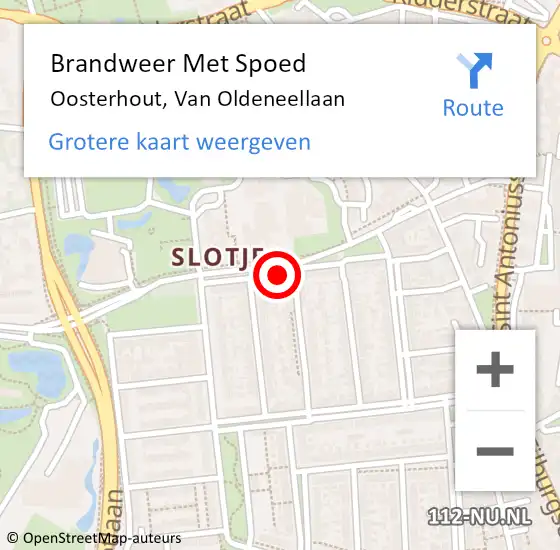 Locatie op kaart van de 112 melding: Brandweer Met Spoed Naar Oosterhout, Van Oldeneellaan op 9 mei 2023 03:20