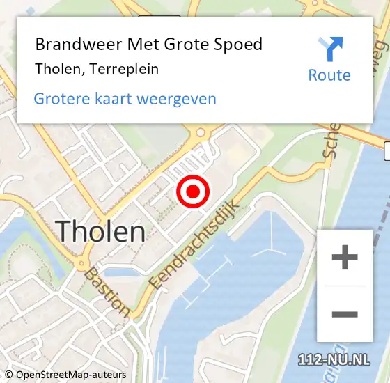 Locatie op kaart van de 112 melding: Brandweer Met Grote Spoed Naar Tholen, Terreplein op 9 mei 2023 03:57