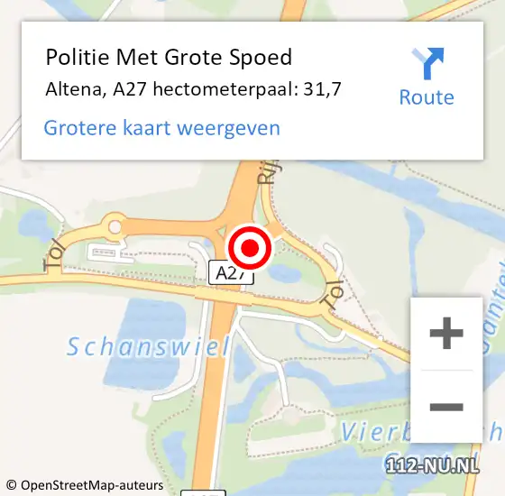 Locatie op kaart van de 112 melding: Politie Met Grote Spoed Naar Altena, A27 hectometerpaal: 31,7 op 9 mei 2023 06:22