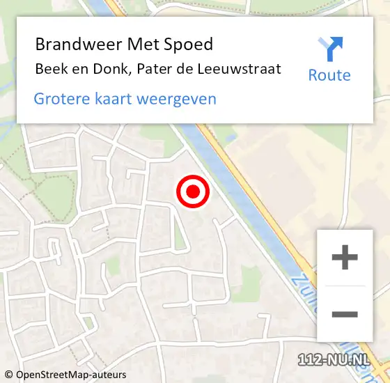 Locatie op kaart van de 112 melding: Brandweer Met Spoed Naar Beek en Donk, Pater de Leeuwstraat op 9 mei 2023 06:54