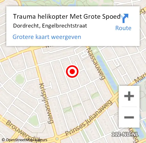 Locatie op kaart van de 112 melding: Trauma helikopter Met Grote Spoed Naar Dordrecht, Engelbrechtstraat op 9 mei 2023 07:41