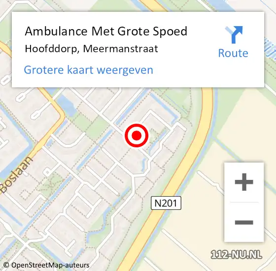 Locatie op kaart van de 112 melding: Ambulance Met Grote Spoed Naar Hoofddorp, Meermanstraat op 9 mei 2023 07:49