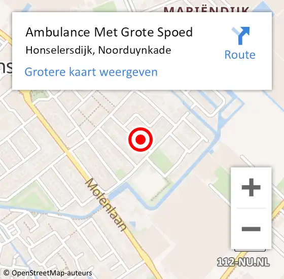 Locatie op kaart van de 112 melding: Ambulance Met Grote Spoed Naar Honselersdijk, Noorduynkade op 9 mei 2023 08:13