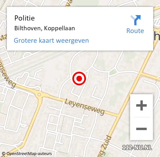 Locatie op kaart van de 112 melding: Politie Bilthoven, Koppellaan op 9 mei 2023 08:24