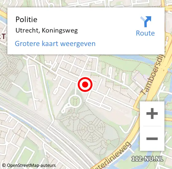 Locatie op kaart van de 112 melding: Politie Utrecht, Koningsweg op 9 mei 2023 08:42