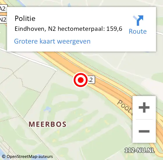 Locatie op kaart van de 112 melding: Politie Eindhoven, N2 hectometerpaal: 159,6 op 9 mei 2023 08:59