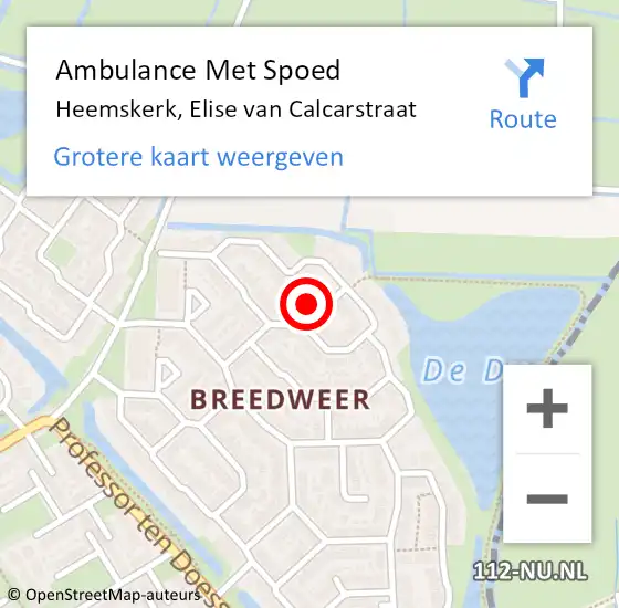 Locatie op kaart van de 112 melding: Ambulance Met Spoed Naar Heemskerk, Elise van Calcarstraat op 9 mei 2023 09:17