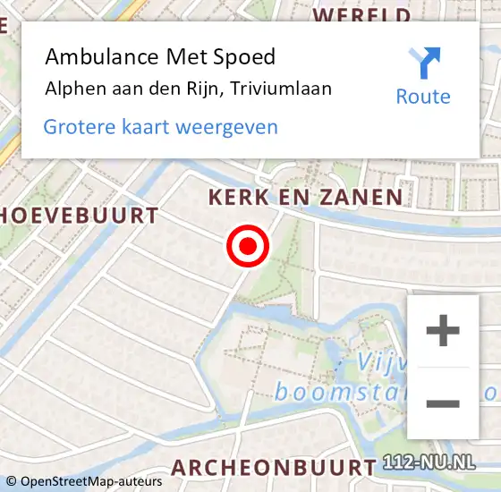 Locatie op kaart van de 112 melding: Ambulance Met Spoed Naar Alphen aan den Rijn, Triviumlaan op 9 mei 2023 09:27