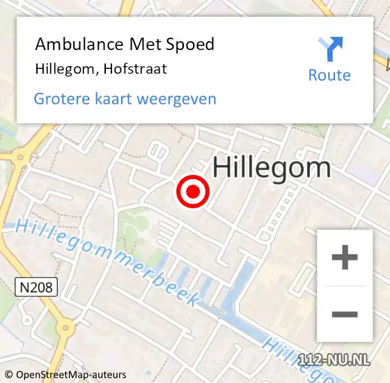 Locatie op kaart van de 112 melding: Ambulance Met Spoed Naar Hillegom, Hofstraat op 9 mei 2023 09:38