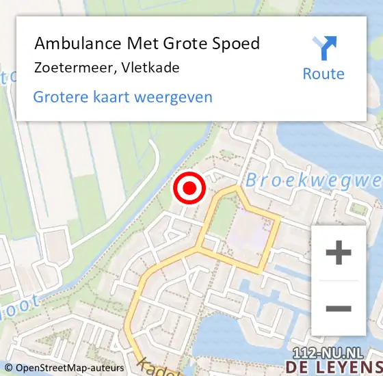 Locatie op kaart van de 112 melding: Ambulance Met Grote Spoed Naar Zoetermeer, Vletkade op 9 mei 2023 10:41