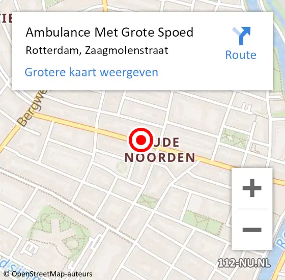 Locatie op kaart van de 112 melding: Ambulance Met Grote Spoed Naar Rotterdam, Zaagmolenstraat op 9 mei 2023 10:47