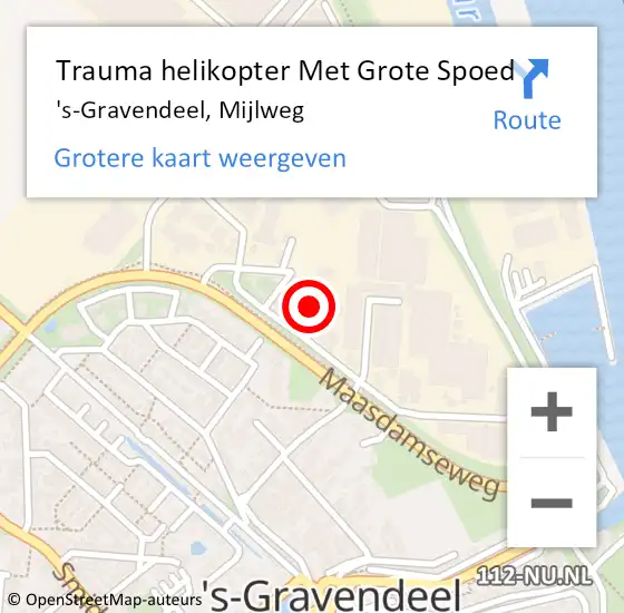 Locatie op kaart van de 112 melding: Trauma helikopter Met Grote Spoed Naar 's-Gravendeel, Mijlweg op 9 mei 2023 10:57