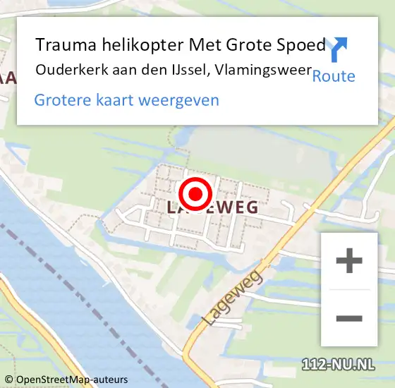 Locatie op kaart van de 112 melding: Trauma helikopter Met Grote Spoed Naar Ouderkerk aan den IJssel, Vlamingsweer op 9 mei 2023 11:00