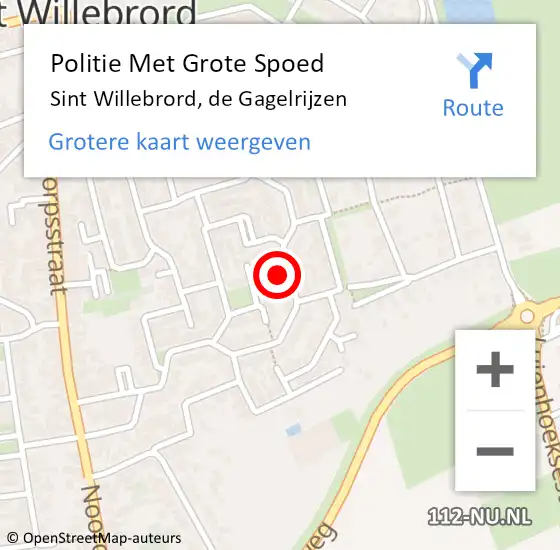 Locatie op kaart van de 112 melding: Politie Met Grote Spoed Naar Sint Willebrord, de Gagelrijzen op 9 mei 2023 11:12