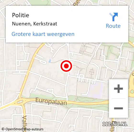 Locatie op kaart van de 112 melding: Politie Nuenen, Kerkstraat op 9 mei 2023 11:14