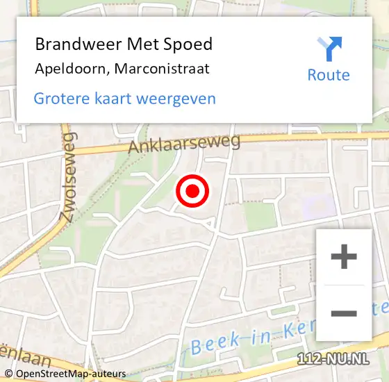 Locatie op kaart van de 112 melding: Brandweer Met Spoed Naar Apeldoorn, Marconistraat op 9 mei 2023 11:26