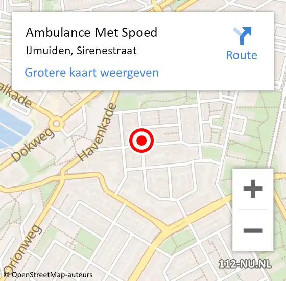 Locatie op kaart van de 112 melding: Ambulance Met Spoed Naar IJmuiden, Sirenestraat op 9 mei 2023 11:40