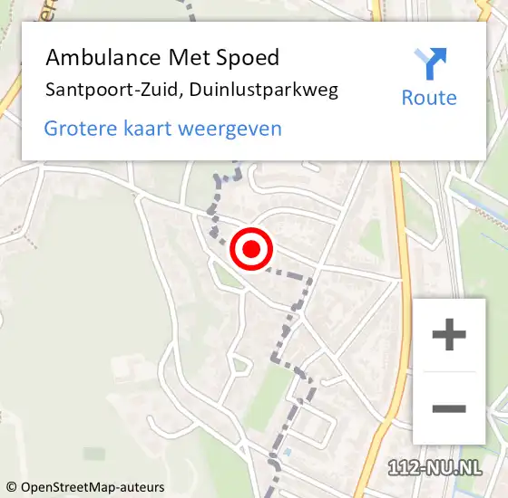 Locatie op kaart van de 112 melding: Ambulance Met Spoed Naar Santpoort-Zuid, Duinlustparkweg op 9 mei 2023 12:05