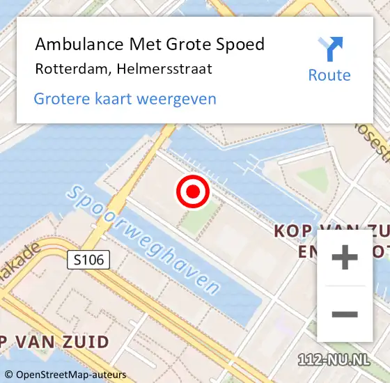 Locatie op kaart van de 112 melding: Ambulance Met Grote Spoed Naar Rotterdam, Helmersstraat op 9 mei 2023 12:09