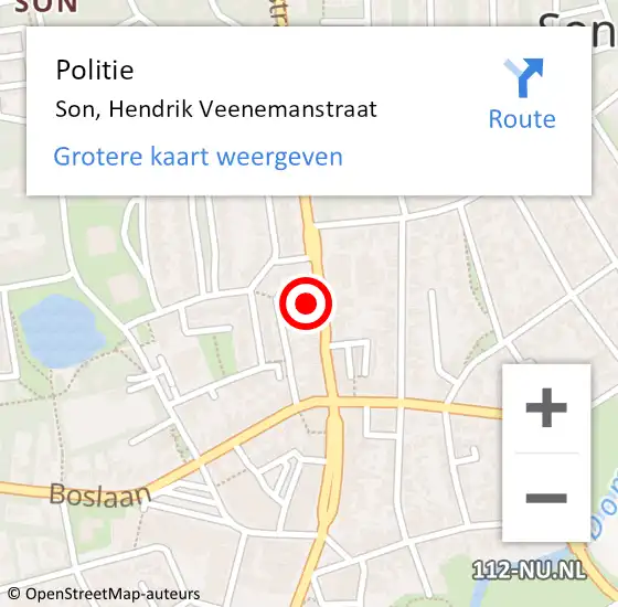 Locatie op kaart van de 112 melding: Politie Son, Hendrik Veenemanstraat op 9 mei 2023 12:38