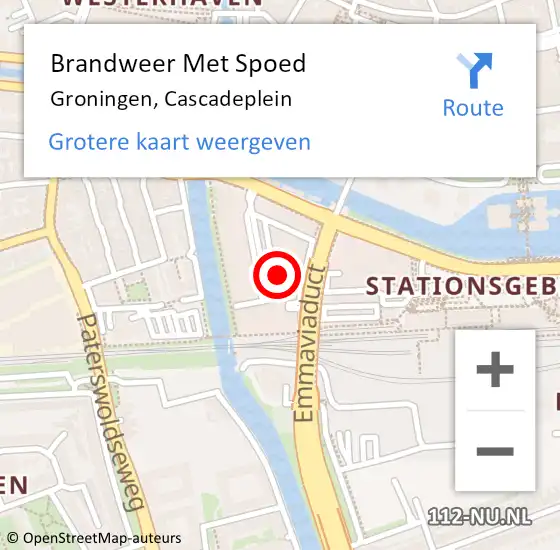 Locatie op kaart van de 112 melding: Brandweer Met Spoed Naar Groningen, Cascadeplein op 9 mei 2023 12:46