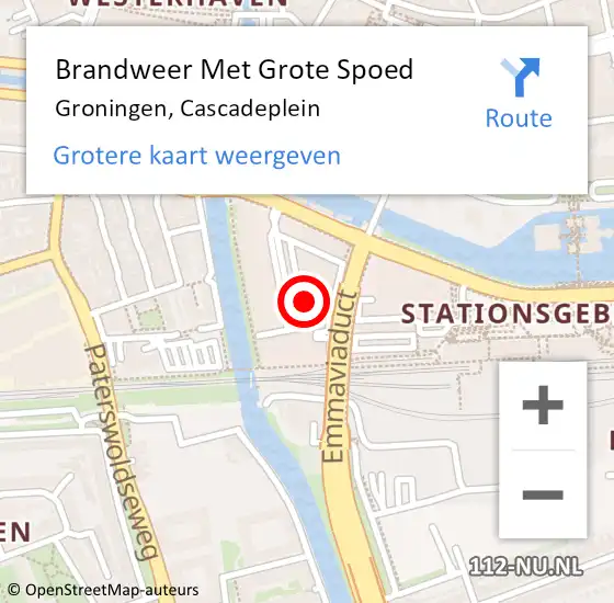 Locatie op kaart van de 112 melding: Brandweer Met Grote Spoed Naar Groningen, Cascadeplein op 9 mei 2023 12:56