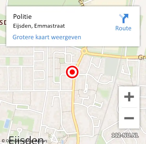 Locatie op kaart van de 112 melding: Politie Eijsden, Emmastraat op 9 mei 2023 13:10