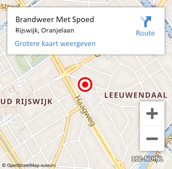 Locatie op kaart van de 112 melding: Brandweer Met Spoed Naar Rijswijk, Oranjelaan op 9 mei 2023 13:15