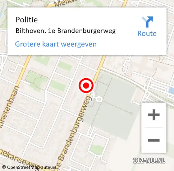 Locatie op kaart van de 112 melding: Politie Bilthoven, 1e Brandenburgerweg op 9 mei 2023 13:26