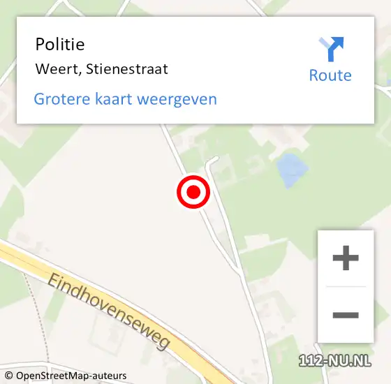 Locatie op kaart van de 112 melding: Politie Weert, Stienestraat op 9 mei 2023 13:36