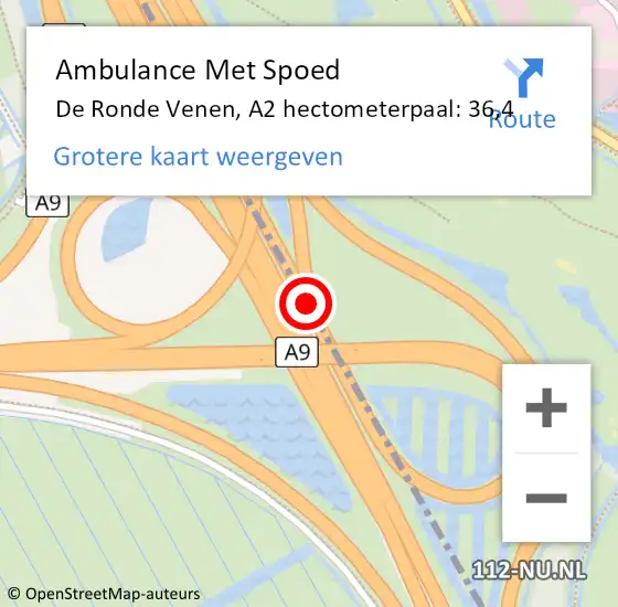 Locatie op kaart van de 112 melding: Ambulance Met Spoed Naar De Ronde Venen, A2 hectometerpaal: 36,4 op 9 mei 2023 13:55