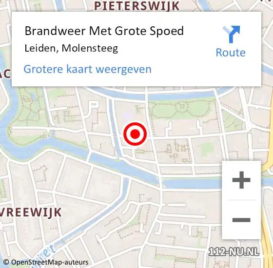 Locatie op kaart van de 112 melding: Brandweer Met Grote Spoed Naar Leiden, Molensteeg op 9 mei 2023 14:58