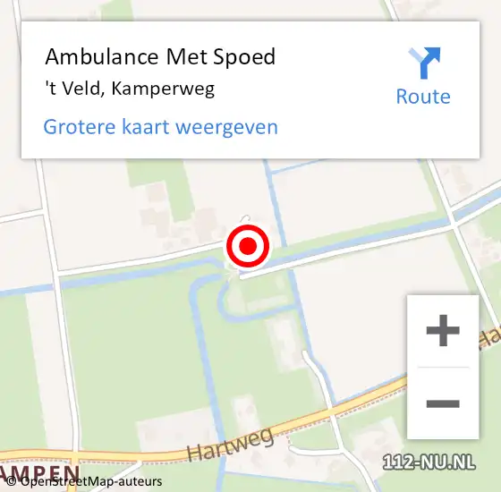 Locatie op kaart van de 112 melding: Ambulance Met Spoed Naar 't Veld, Kamperweg op 9 mei 2023 16:10