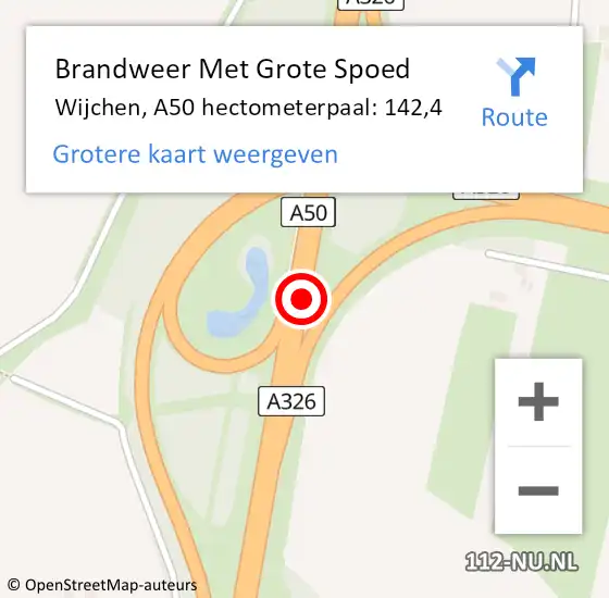 Locatie op kaart van de 112 melding: Brandweer Met Grote Spoed Naar Wijchen, A50 hectometerpaal: 142,4 op 9 mei 2023 16:12