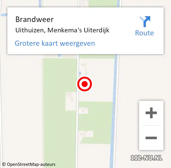 Locatie op kaart van de 112 melding: Brandweer Uithuizen, Menkema's Uiterdijk op 9 mei 2023 16:25