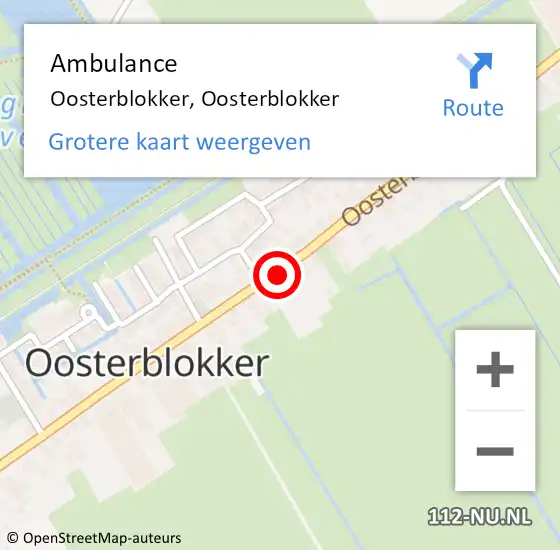 Locatie op kaart van de 112 melding: Ambulance Oosterblokker, Oosterblokker op 9 mei 2023 16:38