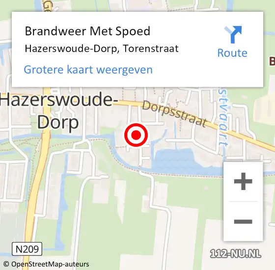 Locatie op kaart van de 112 melding: Brandweer Met Spoed Naar Hazerswoude-Dorp, Torenstraat op 9 mei 2023 16:54