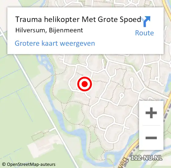 Locatie op kaart van de 112 melding: Trauma helikopter Met Grote Spoed Naar Hilversum, Bijenmeent op 9 mei 2023 16:57