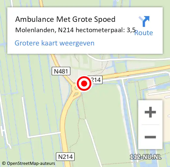 Locatie op kaart van de 112 melding: Ambulance Met Grote Spoed Naar Molenlanden, N214 hectometerpaal: 3,5 op 9 mei 2023 17:10