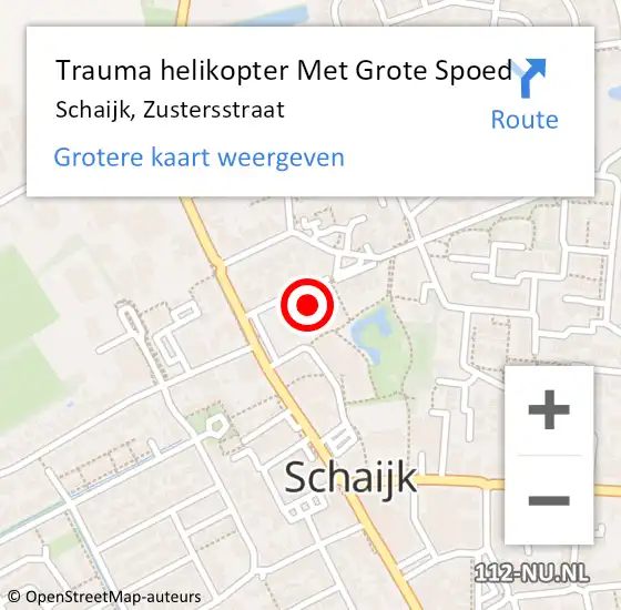 Locatie op kaart van de 112 melding: Trauma helikopter Met Grote Spoed Naar Schaijk, Zustersstraat op 9 mei 2023 17:23