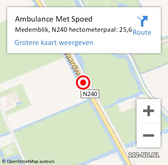 Locatie op kaart van de 112 melding: Ambulance Met Spoed Naar Medemblik, N240 hectometerpaal: 25,6 op 9 mei 2023 17:25