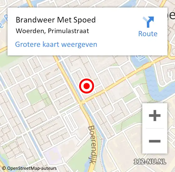 Locatie op kaart van de 112 melding: Brandweer Met Spoed Naar Woerden, Primulastraat op 9 mei 2023 17:35