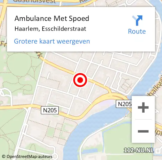 Locatie op kaart van de 112 melding: Ambulance Met Spoed Naar Haarlem, Esschilderstraat op 9 mei 2023 17:40