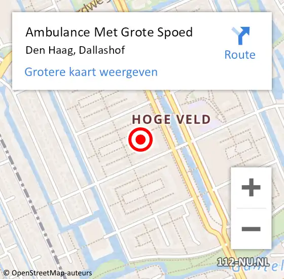 Locatie op kaart van de 112 melding: Ambulance Met Grote Spoed Naar Den Haag, Dallashof op 9 mei 2023 17:50