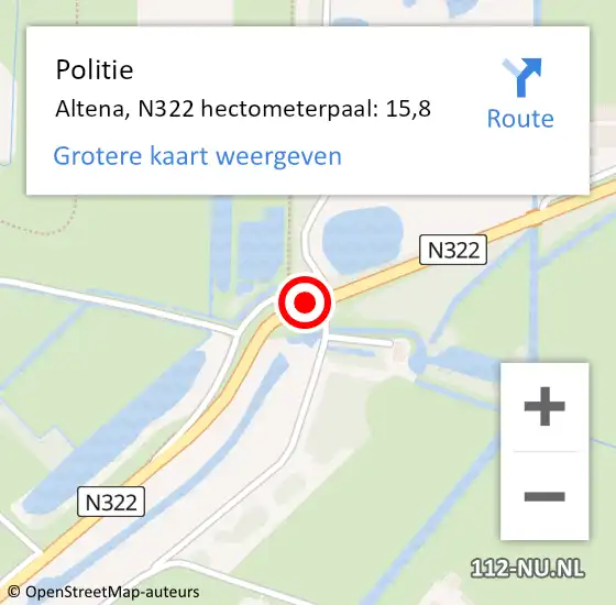 Locatie op kaart van de 112 melding: Politie Altena, N322 hectometerpaal: 15,8 op 9 mei 2023 17:50