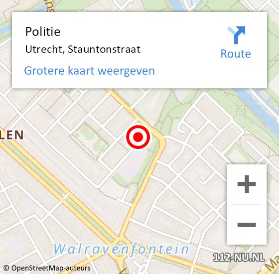 Locatie op kaart van de 112 melding: Politie Utrecht, Stauntonstraat op 9 mei 2023 18:33