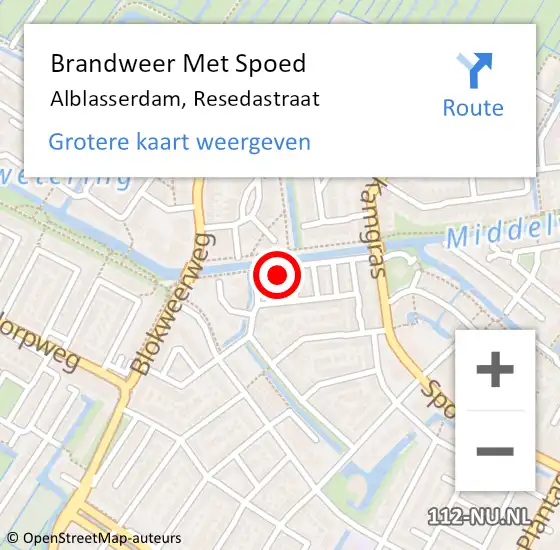 Locatie op kaart van de 112 melding: Brandweer Met Spoed Naar Alblasserdam, Resedastraat op 9 mei 2023 18:39