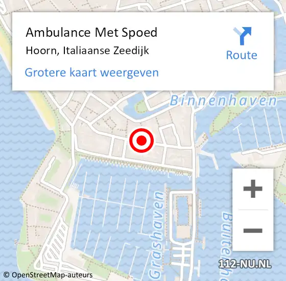 Locatie op kaart van de 112 melding: Ambulance Met Spoed Naar Hoorn, Italiaanse Zeedijk op 9 mei 2023 19:06