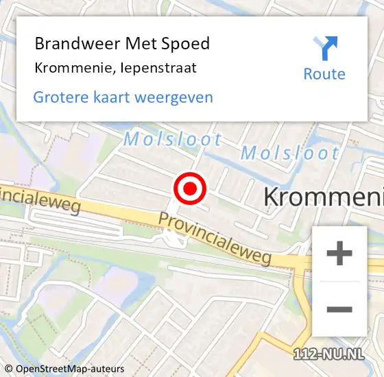 Locatie op kaart van de 112 melding: Brandweer Met Spoed Naar Krommenie, Iepenstraat op 9 mei 2023 19:22