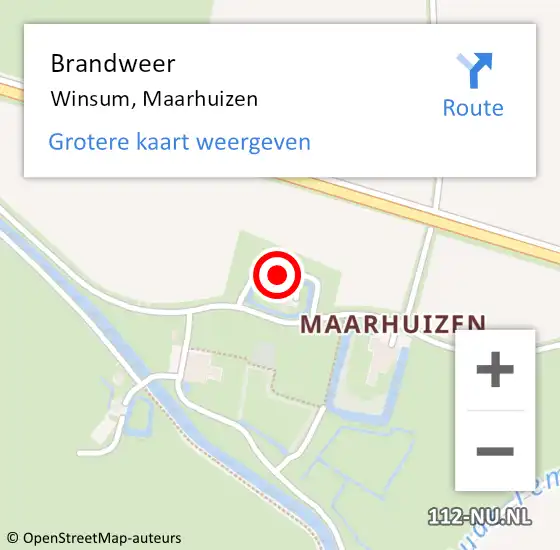 Locatie op kaart van de 112 melding: Brandweer Winsum, Maarhuizen op 9 mei 2023 19:33